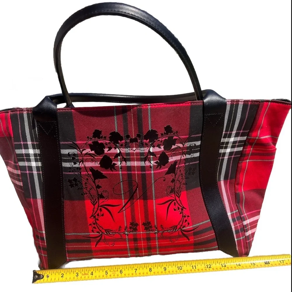 Victoria’s Secret Plaid Tote Bag with Black Handles NWOT
